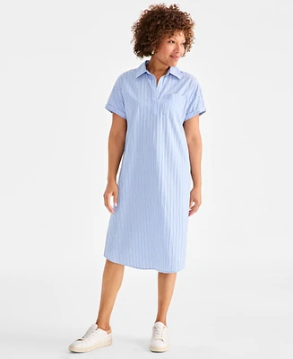 Style & Co Petite Cotton Striped Short-Sleeve Popover Dress, Exclusively at Macy's