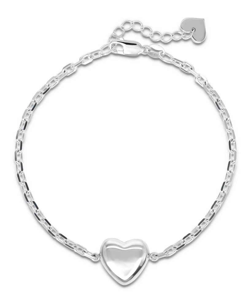 Devata Puffy Heart Chain Bracelet in Sterling Silver, 7.0 in adj to 8.0 in