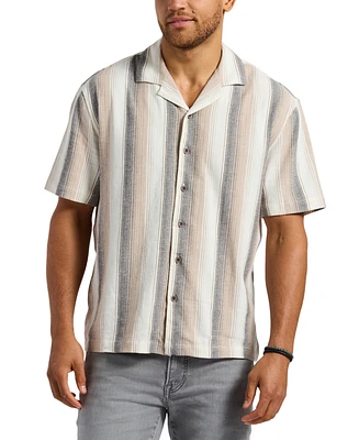 Men's Short Sleeve Striped Button Up Camp Shirt