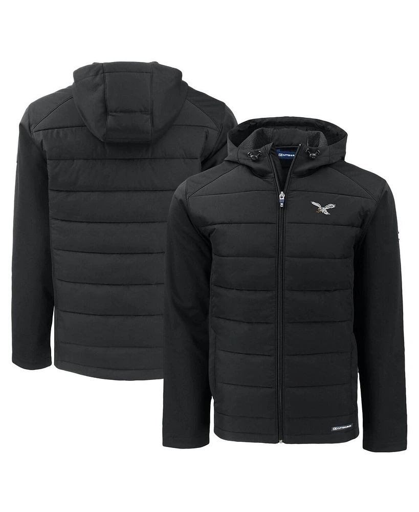 Cutter & Buck Men's Black Philadelphia Eagles Throwback Evoke Hybrid Eco Softshell Full-Zip Hoodie Jacket