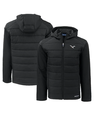 Cutter & Buck Men's Black Philadelphia Eagles Throwback Evoke Hybrid Eco Softshell Full-Zip Hoodie Jacket