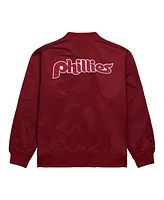 Mitchell & Ness Men's Burgundy Philadelphia Phillies Vintage Logo Satin Full-Zip Bomber Jacket