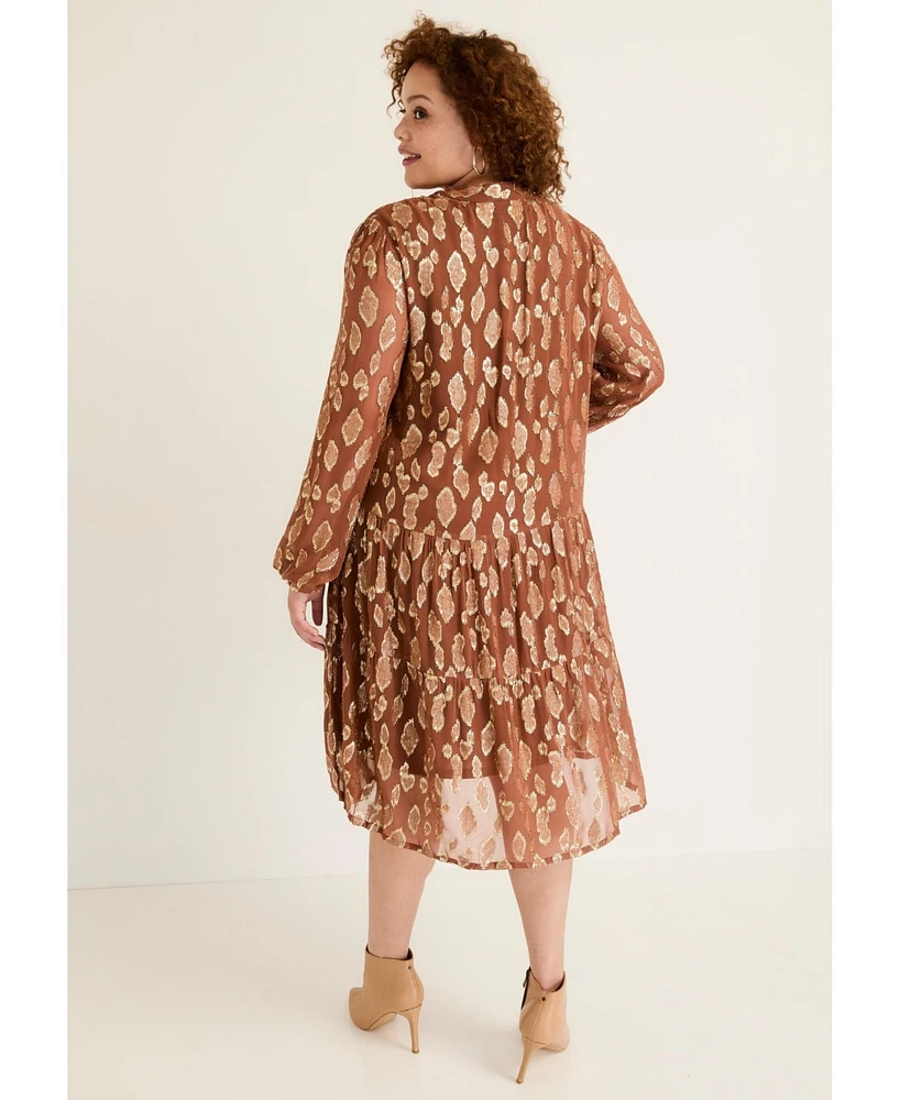 June + Vie Women's Coraline Metallic Print Georgette Dress