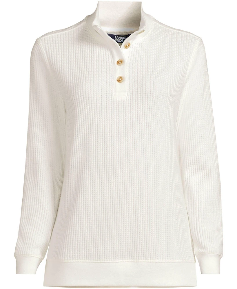Lands' End Women's Waffle Knit Button Placket Top