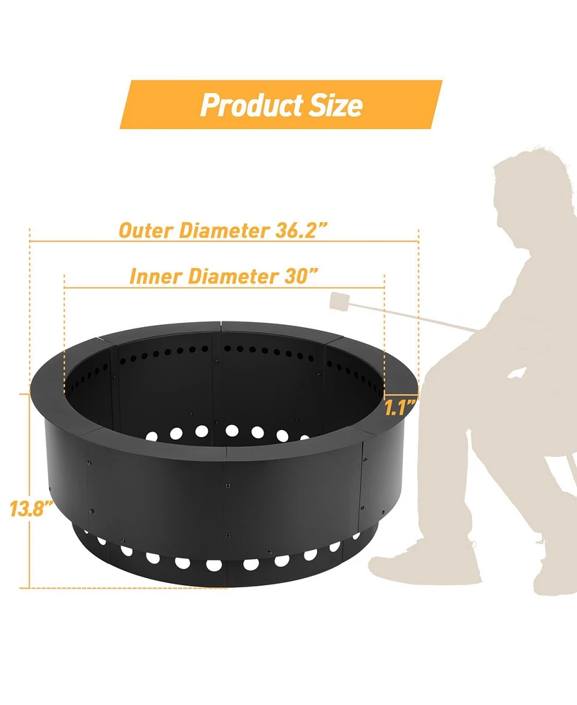 Aoodor Round Smokeless Fire Pit Ring, 36 Inch Double Layer Heavy Duty Metal Fire Pit Insert Liner for Outside Diy Campfire Above or In-Ground, Black