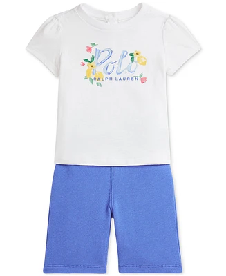 Polo Ralph Lauren Baby Girls Floral Logo Tee & Pant Set