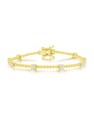 Sterling Silver, Round Cz & Beaded Bracelet