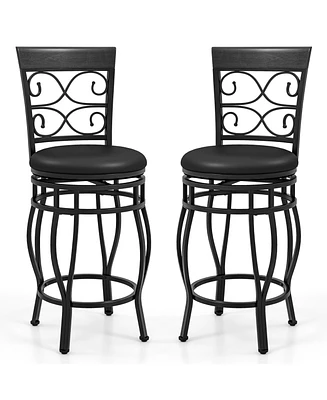 Set of 2 Bar Stools with Backrest and Footrest for Comfortable Kitchen or Home Bar Seating