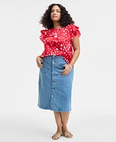 On 34th Trendy Plus Size Flowing Meadow Ruffle-Sleeve Top, Exclusively at Macy's