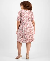 Connected Plus Size V-Neck Asymmetric-Tier Sheath Dress