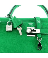 Pre-Owned HERMES Kelly 32 Handbag Green Clemence with Palladium Hardware
