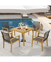 Set of 4 Outdoor Rattan Chairs with Sturdy Acacia Wood Frame for Patio or Garden