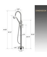 Freestanding Bathtub Faucet Floor Mount Tub Filler Faucet with Handheld Shower Dual Handle Bathtub Faucet Set with Stainless Steel Water Supply Pipe,