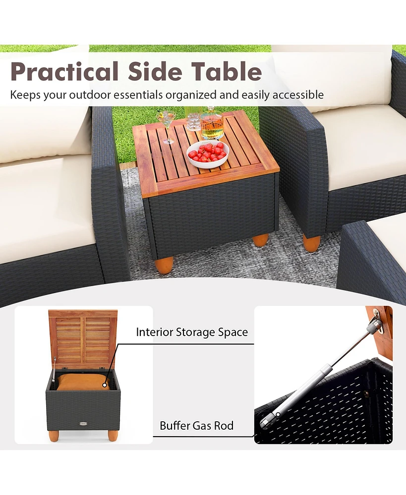 Gymax 7 Pcs Patio Furniture Set w/ Loveseat Armchairs Ottomans & Storage Table