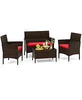Slickblue 4-Piece Wicker Patio Set with Cushioned Seats for Outdoor Lounge or Garden