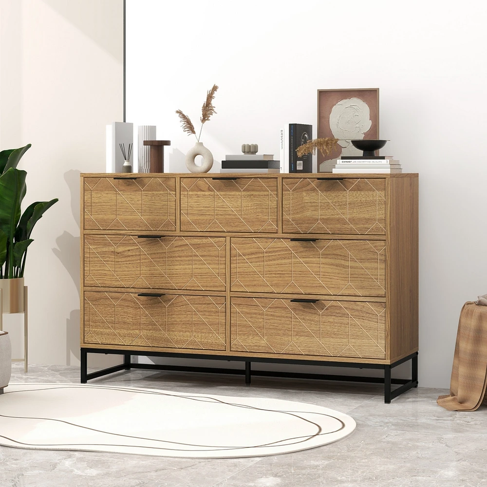 Wooden 7 Drawer Storage Cabinet Modern Dressers Chest of Drawers Storage Cabinet with Drawers Entryway Cabinet for Living Room Bedroom