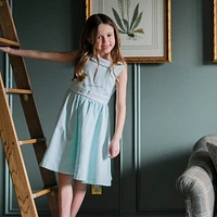 Hope & Henry Big Girls Heirloom Round Collar Sateen Party Dress with Embroidered Sash
