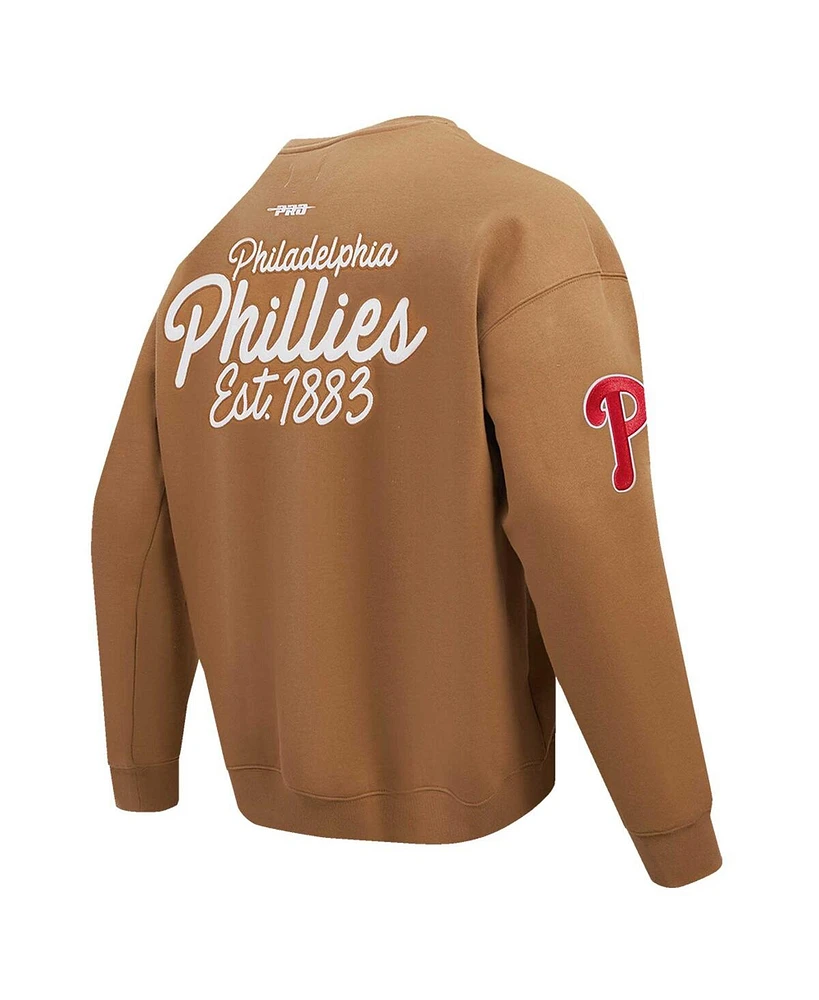 Pro Standard Men's Brown Philadelphia Phillies Paint The City Dropped Shoulder Pullover Sweatshirt
