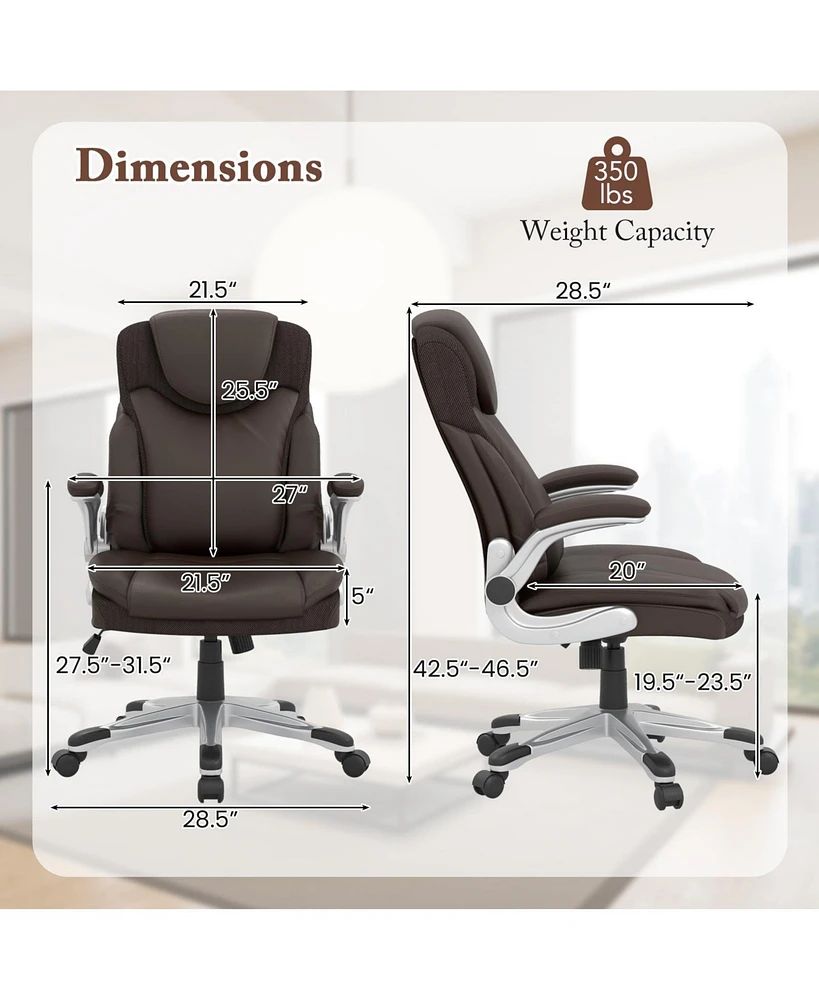 Ergonomic Office Executive Chair with Flip-up Armrests and Rocking Function Comfortable and Adjustable Desk Chair