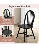 3 Pcs Dining Set for 2 Round Table with 2 Chairs Solid Rubber Wood Frame Modern