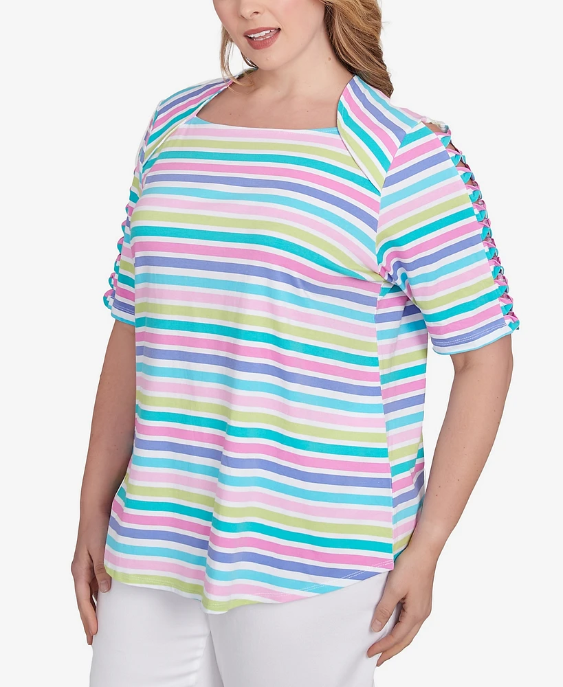 Ruby Rd. Plus Oasis Stripe Square Neck T-Shirt
