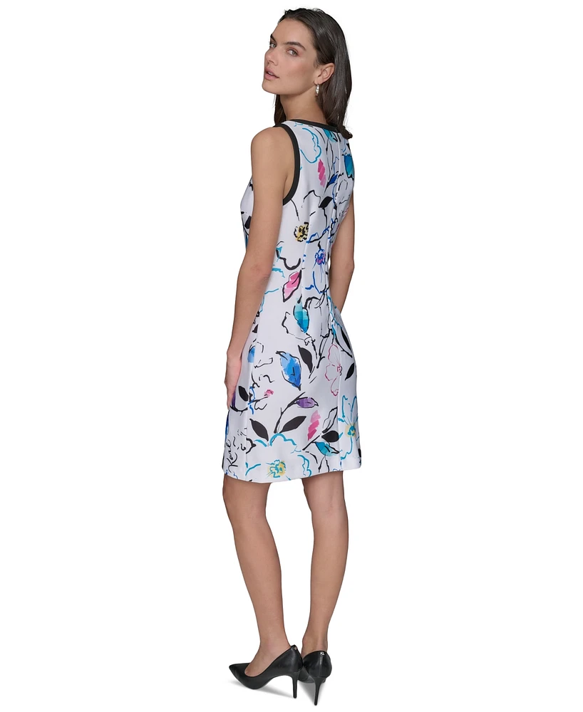 Karl Lagerfeld Paris Women's Printed Notch-Neck A-Line Dress