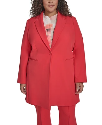 Dkny Plus Size Notch-Collar One-Button Long Topper