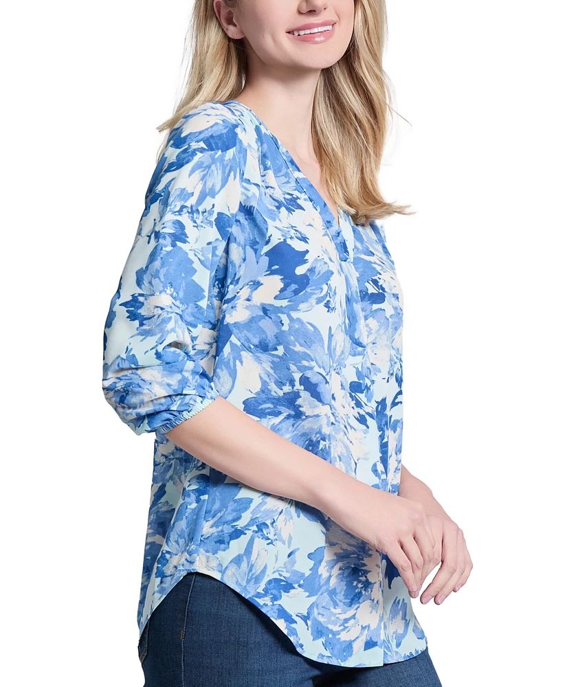 Jones New York Petite Printed 3/4-Sleeve Tunic Top