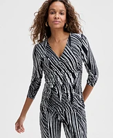 I.n.c. International Concepts Women's Printed Ruched-Front V-Neck Top, Exclusively at Macy's