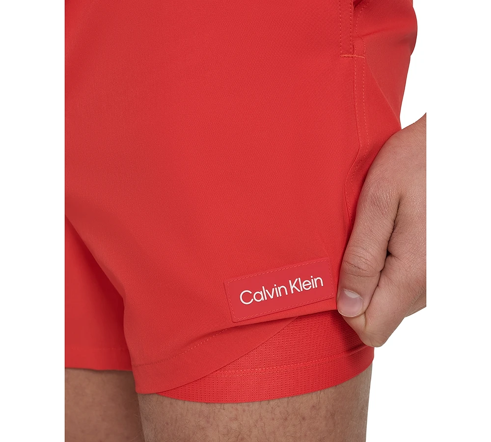 Calvin Klein Men's Core Euro Regular-Fit Quick-Dry 5" Swim Trunks with Compression Short Liner