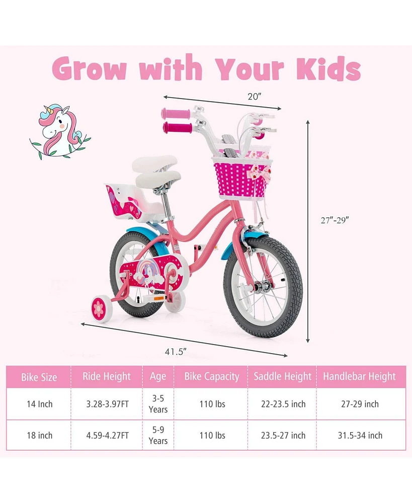 Kids Bike with Training Wheels and Front Basket for Ages 3–9