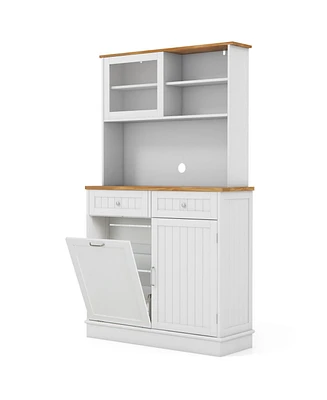 Double Tilt Out Trash Cabinet with Hutch and Rubber Wood Countertop