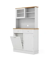 Double Tilt Out Trash Cabinet with Hutch and Rubber Wood Countertop