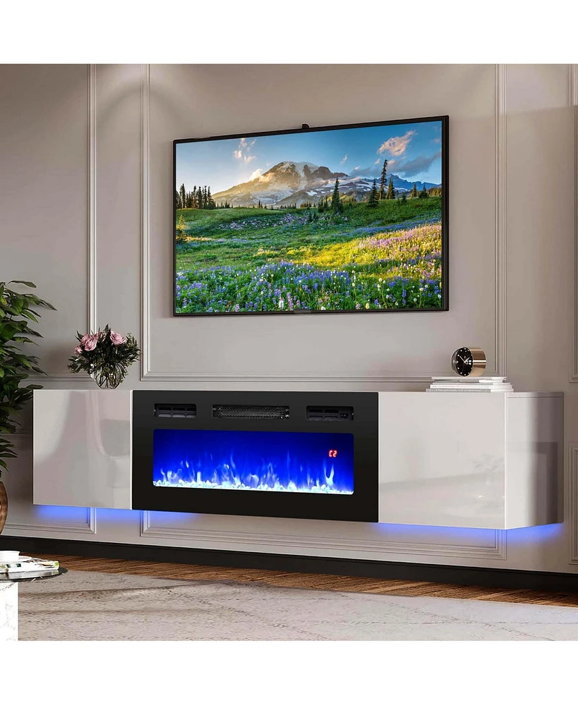 36" 5,000 Btu Electric Fireplace with Led Light Strips Remote Crystal Stones