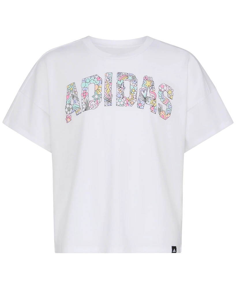 adidas Big Girls Cotton Logo Graphic Short-Sleeve Drop-Shoulder T-Shirt