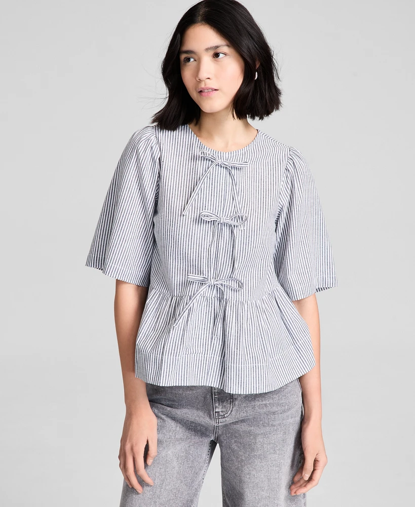And Now This Women's Cotton Tie-Front Peplum Top, Exclusively at Macy's