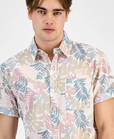 Sun + Stone Men's Dan Regular-Fit Leaf-Print Linen Blend Button-Down Shirt, Exclusively at Macy's