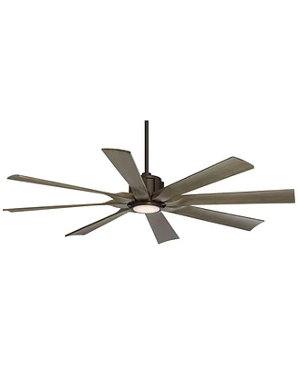 60" Defender Farmhouse Rustic Indoor Outdoor Ceiling Fan 8 Blade Led Light Remote Control Oil Rubbed Bronze Finish Brown Oak Finish Blades Bedroo