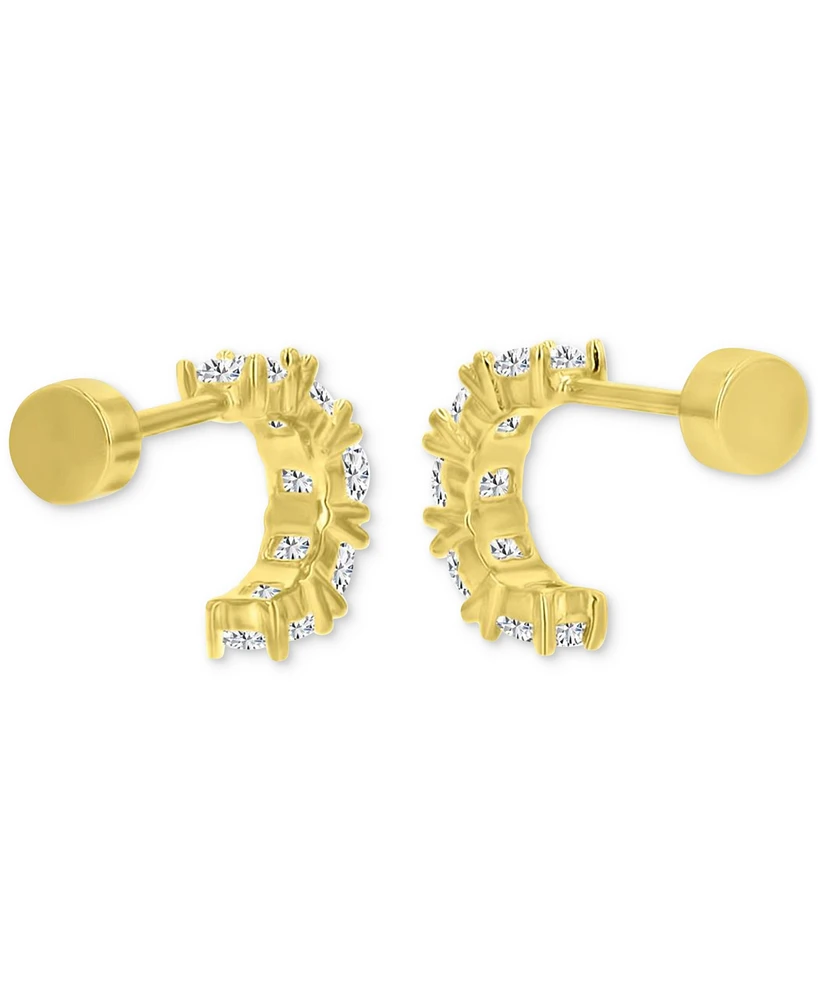 Cubic Zirconia Small Half Hoop Screw Back Earrings Sterling Silver