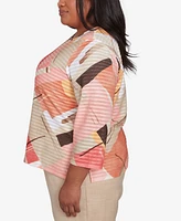Alfred Dunner Plus Catalina Island Colorful Patchwork Crew Neck Top