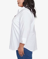 Alfred Dunner Plus Size Flower Power Studded Button Down Collared Top