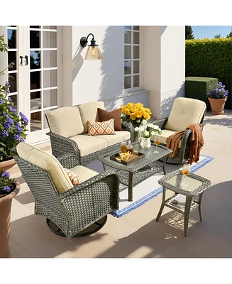 Xizzi 5-Piece Outdoor Wicker Patio Furniture Set, Double Resistance Rattan Rocking Chair and Coffee Table Conversation Set for Balcony Backyard De