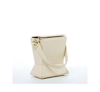 Susu Cream Leather Bucket Bag Off White Unique Leather Crossbody Purse Women's Handbag