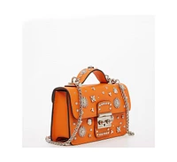 Susu Studded Small Leather Crossbody Bag Orange Purse Cute Handbag Women's Handbag with Top Handle