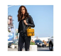 Susu Yellow Leather Backpack Purse Convertible Medium Crossbody Bag for Women with Front and Back Pockets