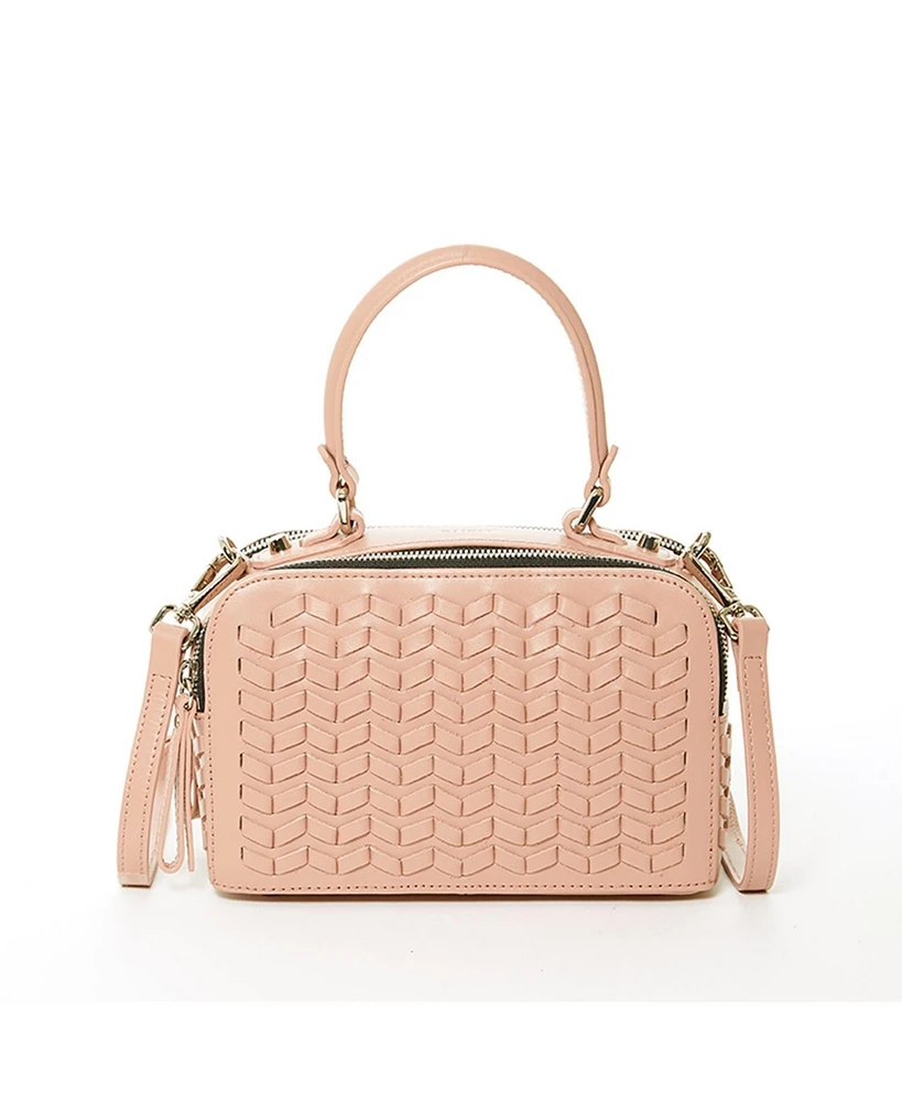 Susu Woven Leather Crossbody Bag Pink Purse Women's Handbag with Top Handle and Adjustable Strap