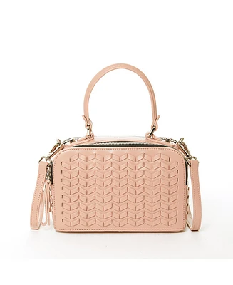 Susu Woven Leather Crossbody Bag Pink Purse Women's Handbag with Top Handle and Adjustable Strap