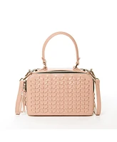 Susu Woven Leather Crossbody Bag Pink Purse Women's Handbag with Top Handle and Adjustable Strap