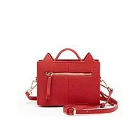 Susu Leather Cat Bag Red Crossbody Purse Women's Handbag with Top Handle and Adjustable Strap