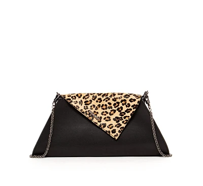 Susu Black Leather Clutch Bag Leopard Unique Evening Purse Women's Handbag